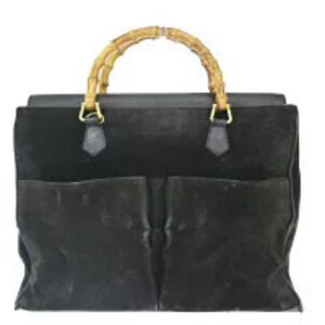 Gucci Bamboo Handbag Black Suede Leather